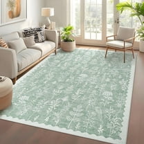 Garvee 5x7 Modern Floral Area Rugs Bedroom Rug, Washable Botanical Printed Rug Low Pile Non-Slip Foldable Indoor Rug Carpet for Living Room Farmhouse Dining Room, Light Green