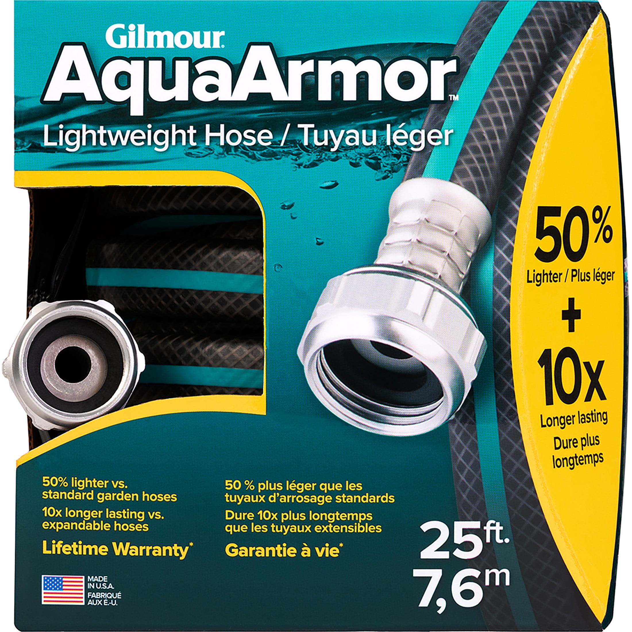 Gilmour AquaArmor 25 FT Lightweight Garden Hose 1/2", Kink-Resistant, Drinking Water Safe, 300 PSI