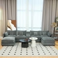thumbnail image 2 of U Shaped Sectional Cloud Couch for Living Room,144" Comfy Fluffy Modular Sofa with Movable Ottoman Modern Chenille 6 Seat Sectional Sofa Set with Storage Box, Cup Holders, Grey, 2 of 11