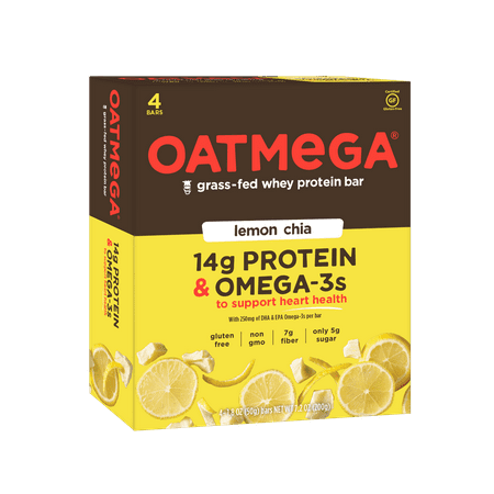 Oatmega Grass-Fed Whey Protein Bar, Lemon Chia, 14g Protein, 4