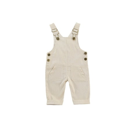 

TheFound Newborn Baby Girl Boy Bib Overalls Corduroy Suspender Pants Romper One Piece Solid Color Outfits with Pocket