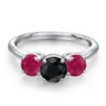 thumbnail image 3 of Gem Stone King 925 Sterling Silver Black Sapphire and Red Ruby Engagement Ring for Women | 2.25 Cttw | Round 6MM | Gemstone September Birthstone | Size 9, 3 of 6