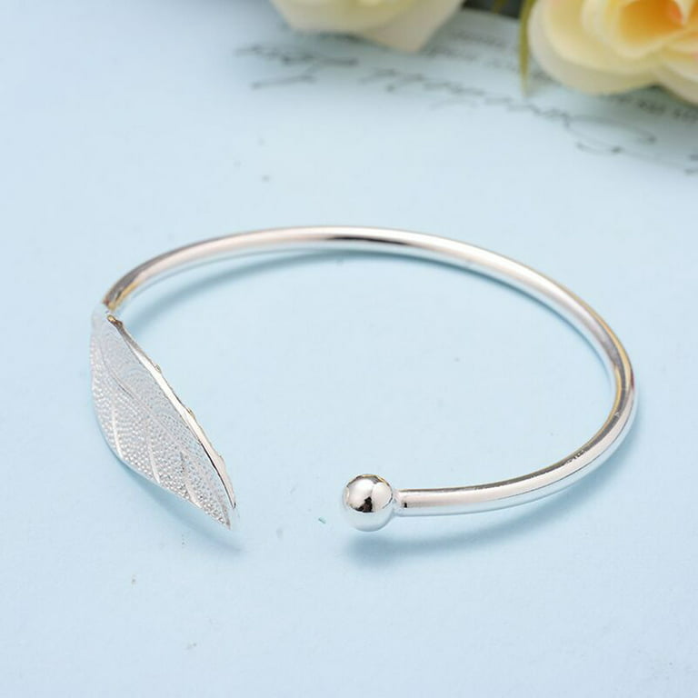 New Trend Feather Leaf Metal Bead Smooth Cuff Bangle Bracelets For Women  Silver Color Jewelry Wholesale Noeud Armband Pulseiras - AliExpress