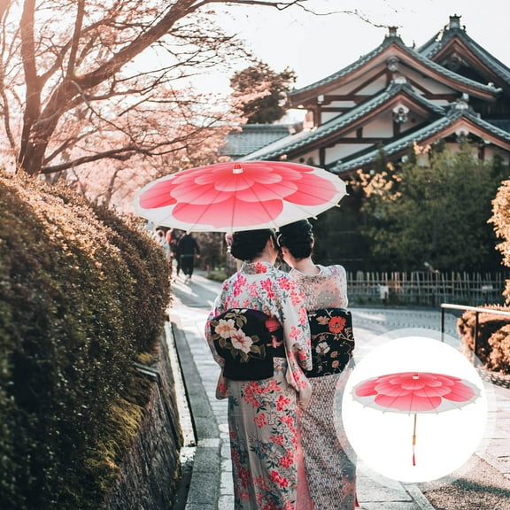 Red Peony Flower Silk Umbrella for Dancing with High Quality Wood Skeleton and Bamboo Handle 82cm Diameter