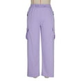 thumbnail image 6 of Lenpel Cargo Pants for Women Loose Elastic High Waisted Drawstring Straight Leg Hiking Travel Pants Streetwear Casual Trousers(Purple,X-Large), 6 of 7