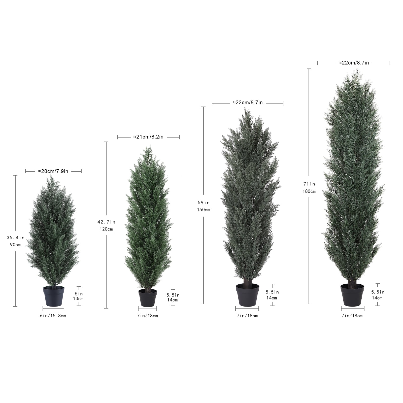 Aukfa 2pcs 5ft Detachable Artificial Cypress Trees, Realistic Plastic Plants, Artificial Trees for Outdoors, Fake Christmas Trees, Front Porch Decor
