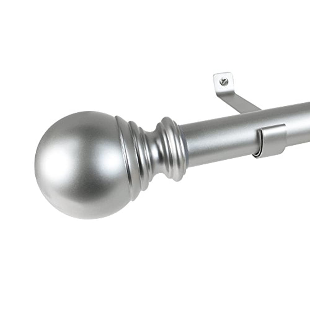 Decopolitan 1" Diameter Ball Telescoping Drapery Rod Set 18-36" Silver