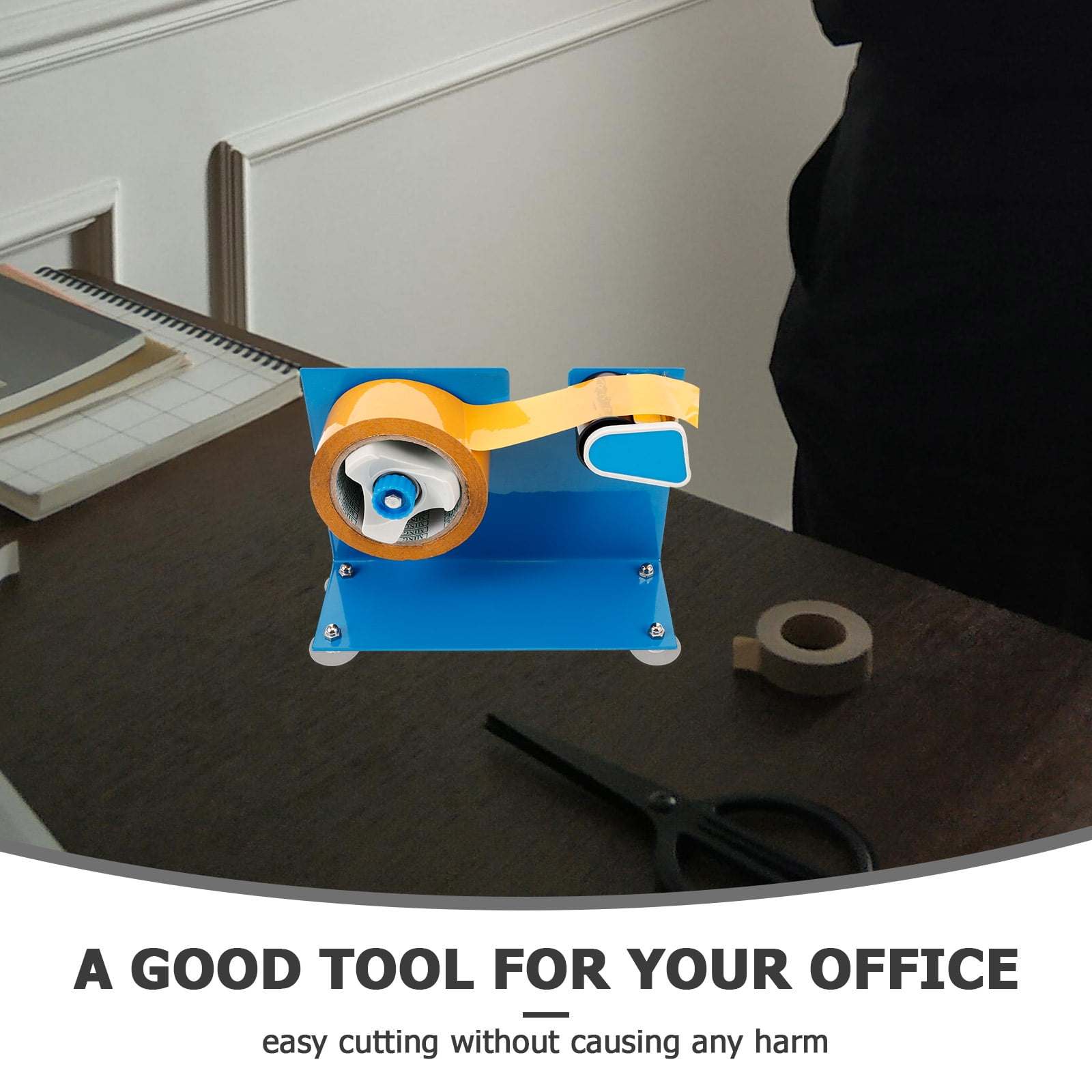 TABLZONE Desktop Tape Dispenser Blue with Versatile Mounting Options and Heavy Duty Iron Build for Office and Home