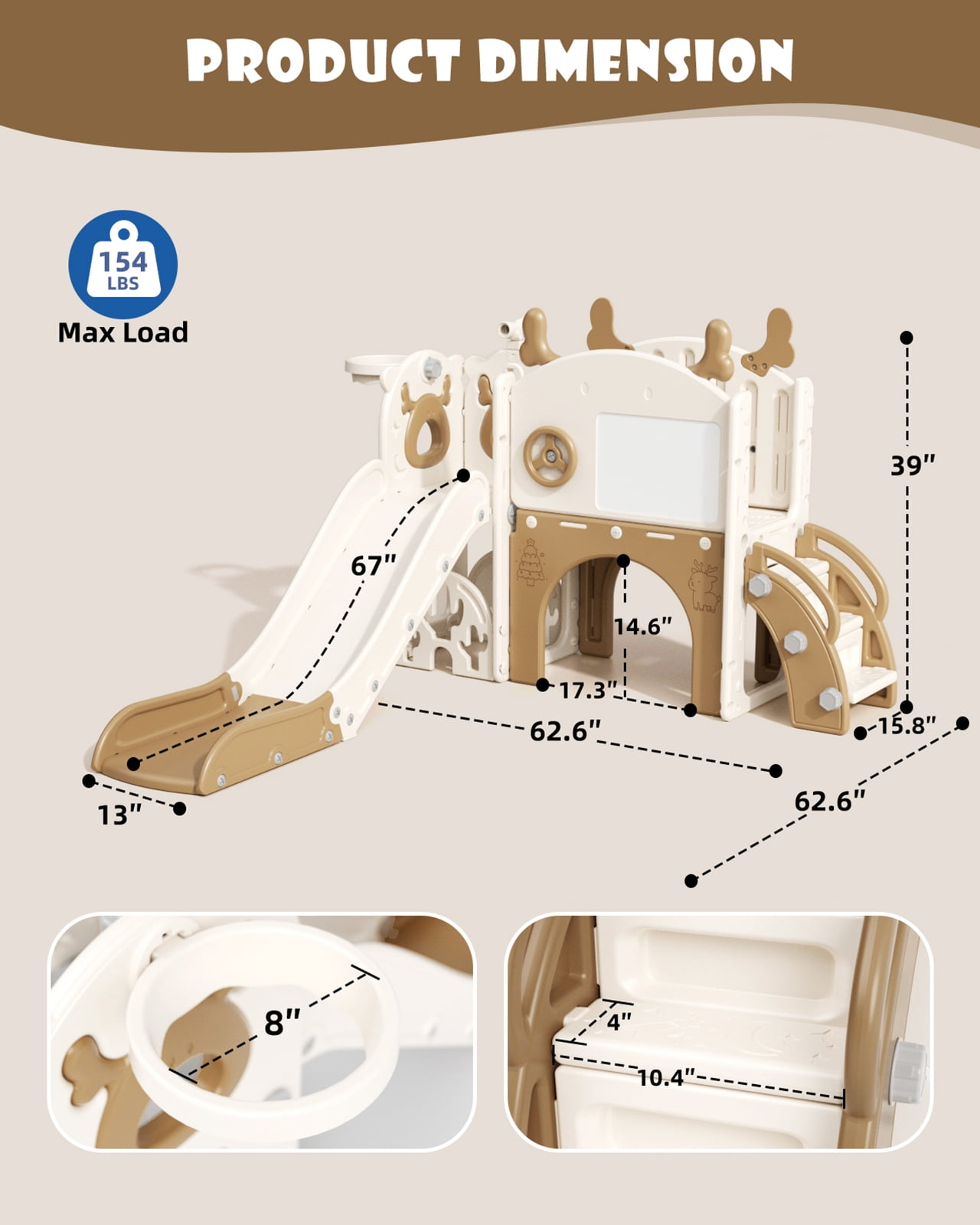 KORIMEFA 11-in-1 Toddler Slide, Kid Slide for Toddlers Age 1-3 with Golf Set, Ring Toss, Basketball Hoop, Drawing Board and Telescope, Indoor Outdoor Playset Playground, Coffee