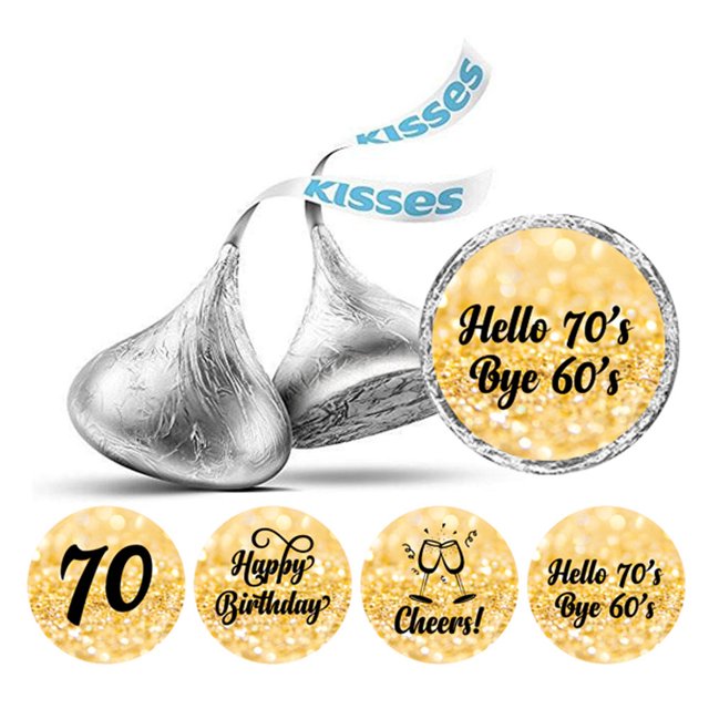 Darling Souvenir chocolate Labels DIY 190 Pcs Cheers 70th Birthday Theme Stickers-Glitter Gold