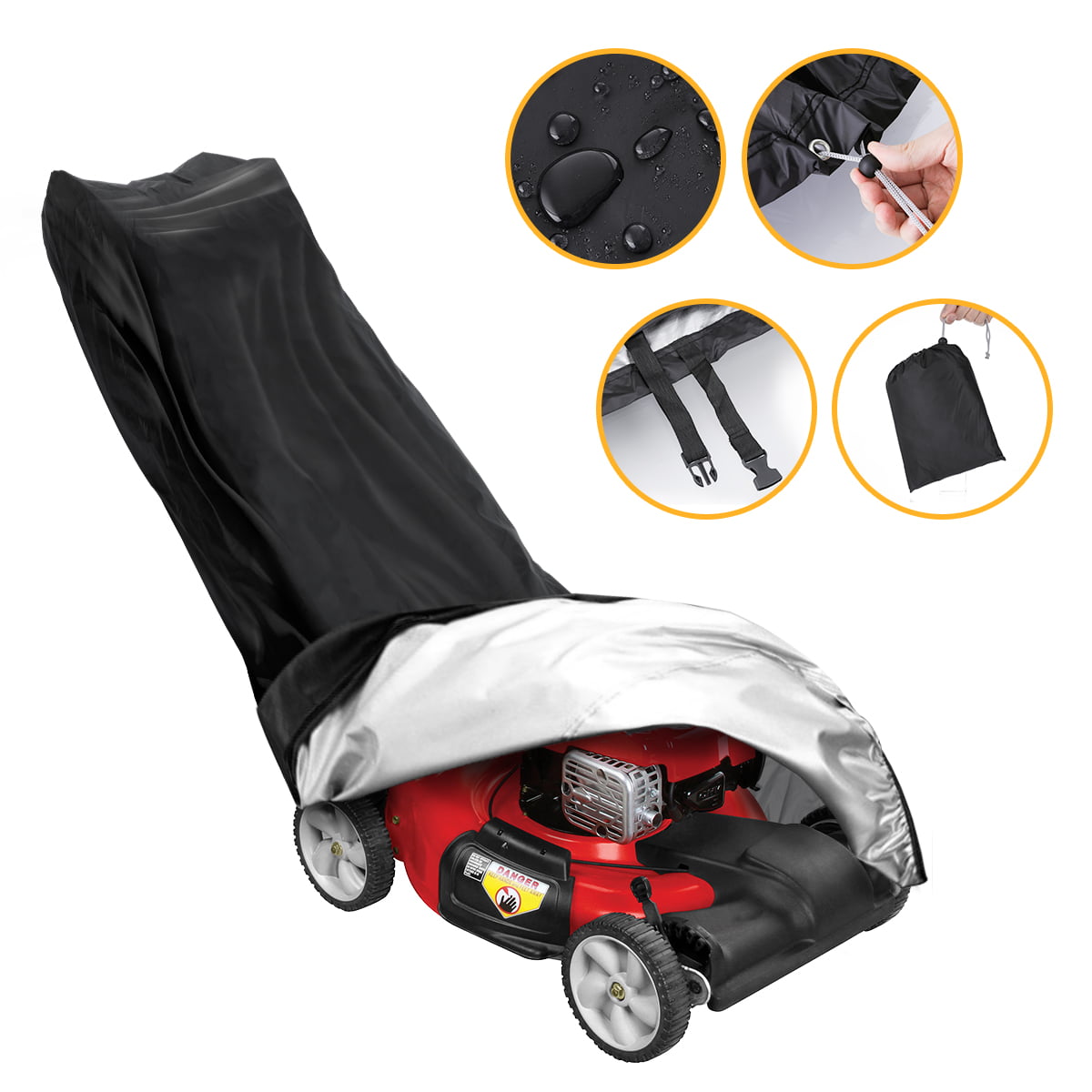 LIUHE Lawn Mower Cover Premium Oxford Waterproof Push Mower Cover UV Protection Snow Rain Wind Dust Water Birds,Universal Size with Drawstring,Storage Bag and Buckle 