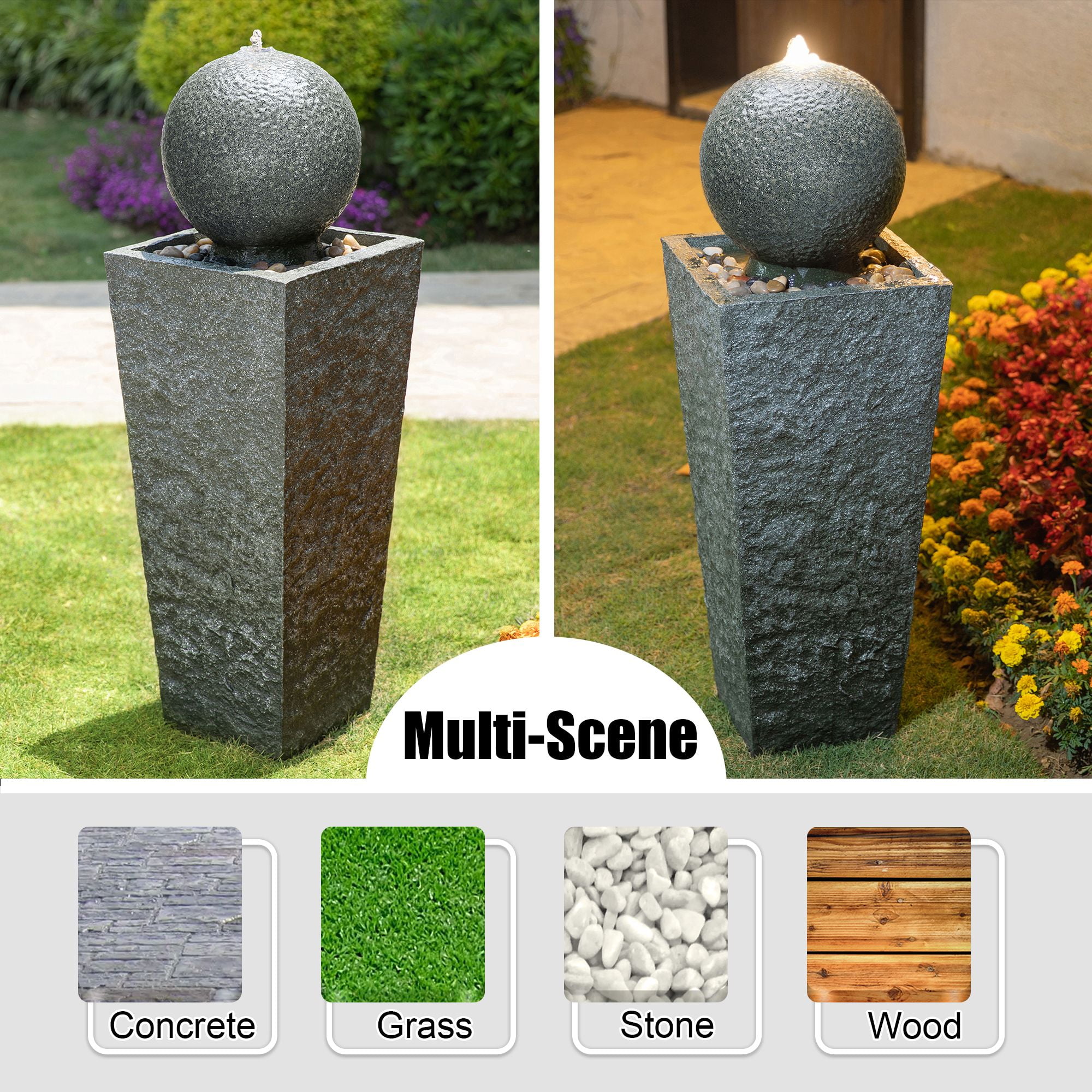 Glitzhome 35.5-in H Ceramic Water Tiered Outdoor Fountain