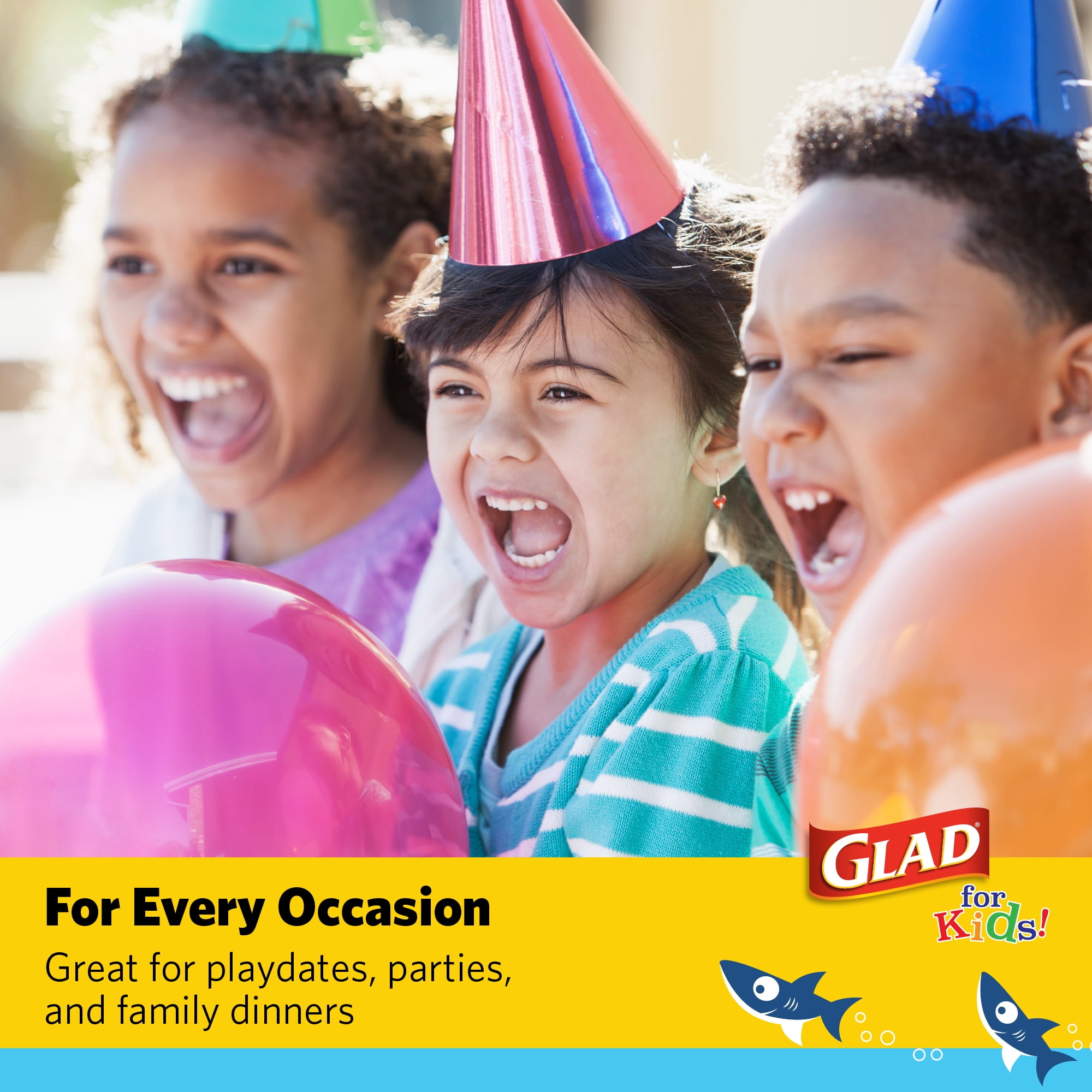 Glad For Kids Sharks 6oz Paper Snack Bowls, 24 Count - Leak Resistant & Sturdy