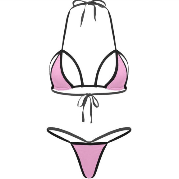 JSGEK Womens Swimsuit Set Halter Triangle Top Design Front Tie Closure Thong Bottom Quick Dry Fabric for Beach Vacations Pink Free Size