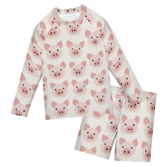Cartoon Pig Pattern Boys' Bathing Suit UPF 50 Boys' Rash Guard Sets Stretchy Quick Dry 3T-10T