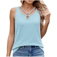 thumbnail image 3 of Women's Summer Short Sleeve Round Neck Solid Color Loose Fit T-Shirt Tops Blouses Casual Daily Wear Vacation Beach Loungewear Fashion Essential Gift for Women | CSEONE,Blue XL, 3 of 9