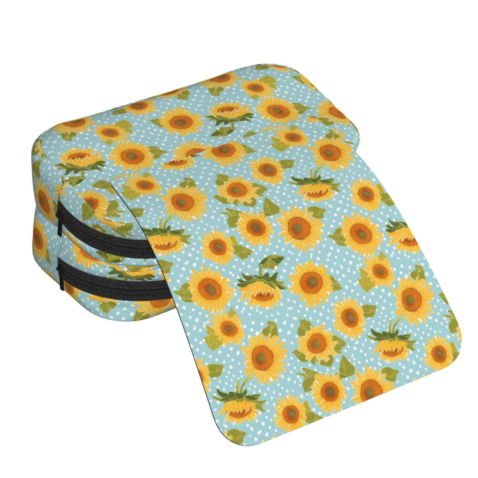 Rateoe White Polka Dot Sunflower A Pattern Double Clamshell Pen Case, Storage Organizer with Two Zipper Compartments– Holds Up to 50 Pencils & Pens