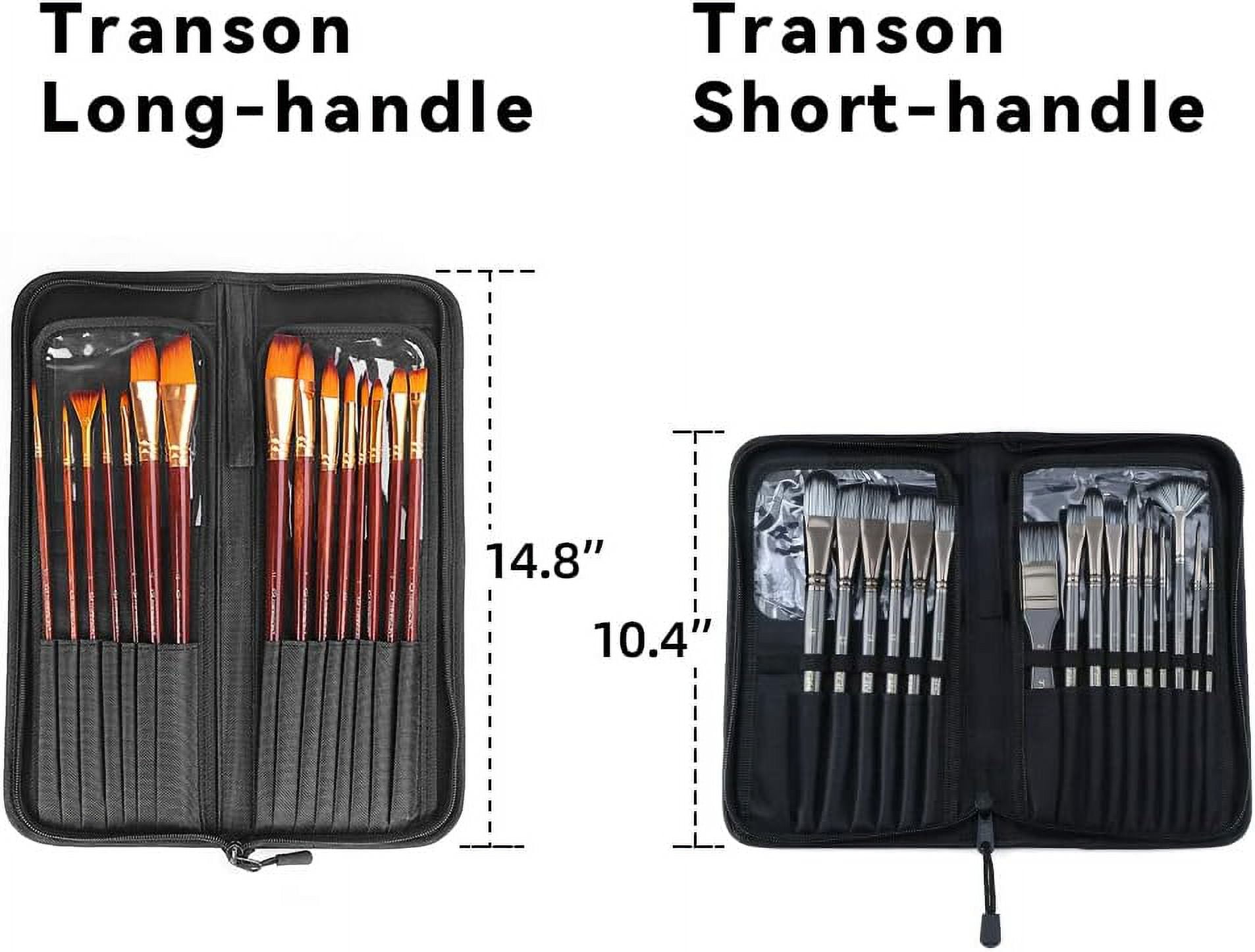 JJEAN-Transon 16pcs Professional Long Artist Paint Brush Set with Brush Case Assorted for Acrylic Watercolor Gouache Oil Tempera and Body Painting