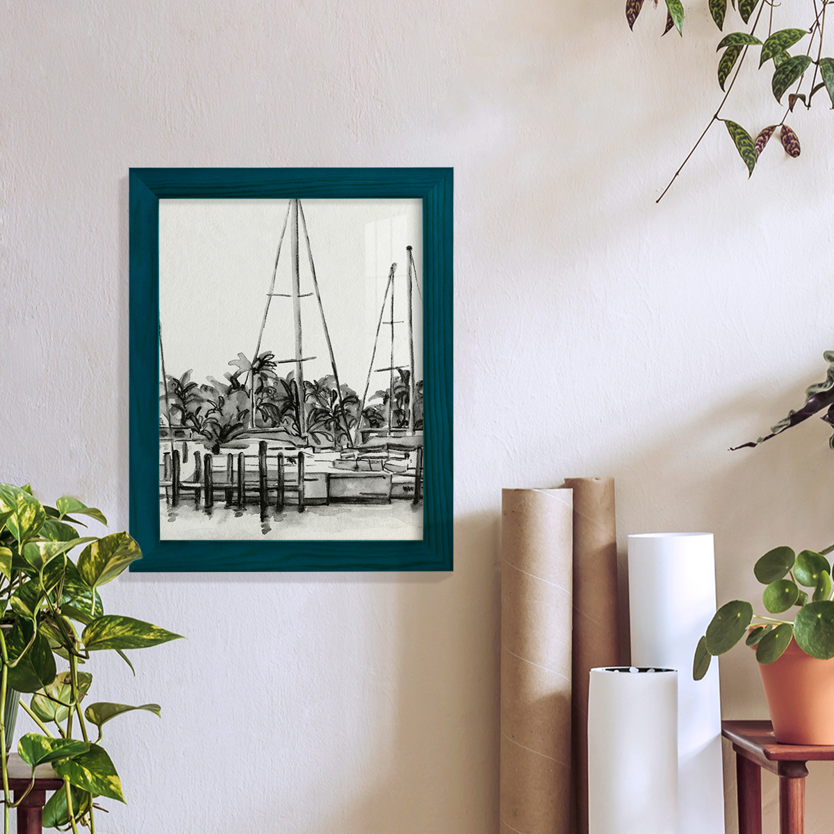 Neutral Tropics I - Framed Print w/glass - Ocean Blue
