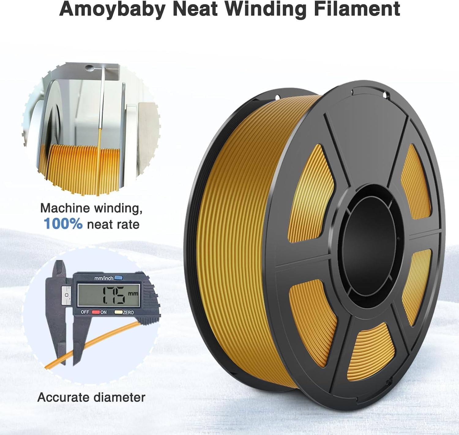 Silk Gold PLA Filament 1.75mm, 1kg(2.2lbs) High Speed Shiny Metallic Golden 3D Printer Filament, Low Warp & Clog-Free, Dimensional Accuracy +/- 0.03mm for FDM 3D Printers
