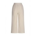 thumbnail image 6 of Women's Striped Linen Capris Straight Leg Elastic Waisted Dress Casual Cropped Trousers for Work Travel Beige L, 6 of 9