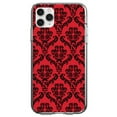 thumbnail image 1 of DistinctInk Clear Shockproof Hybrid Case for iPhone 11 Pro (5.8" Screen) - TPU Bumper, Acrylic Back, Tempered Glass Screen Protector - Red Black Damask Pattern - Floral Damask Pattern, 1 of 2