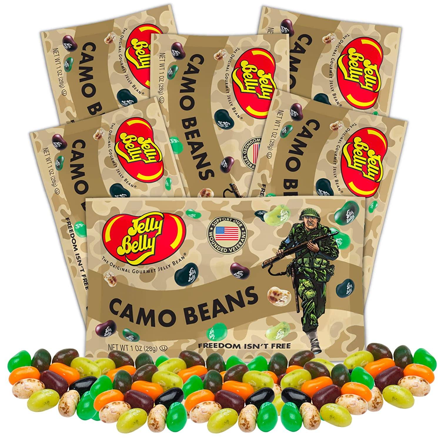 Camo Freedom Fighters Jelly Beans Candy Single Serving Bags, Assorted