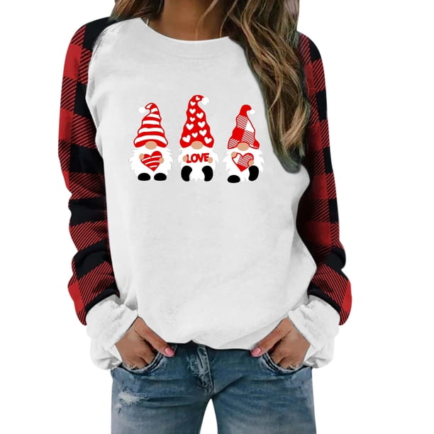 ICHUANYI Clearance Fashion Woman Round Neck Long Sleeve Happy Valentine's Day Printing Blouse Tops ICHUANYI "ICHUANYI"