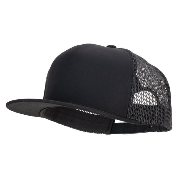 Big Size 5 Panels Mesh Flat Bill Snapback - Black XL-3XL
