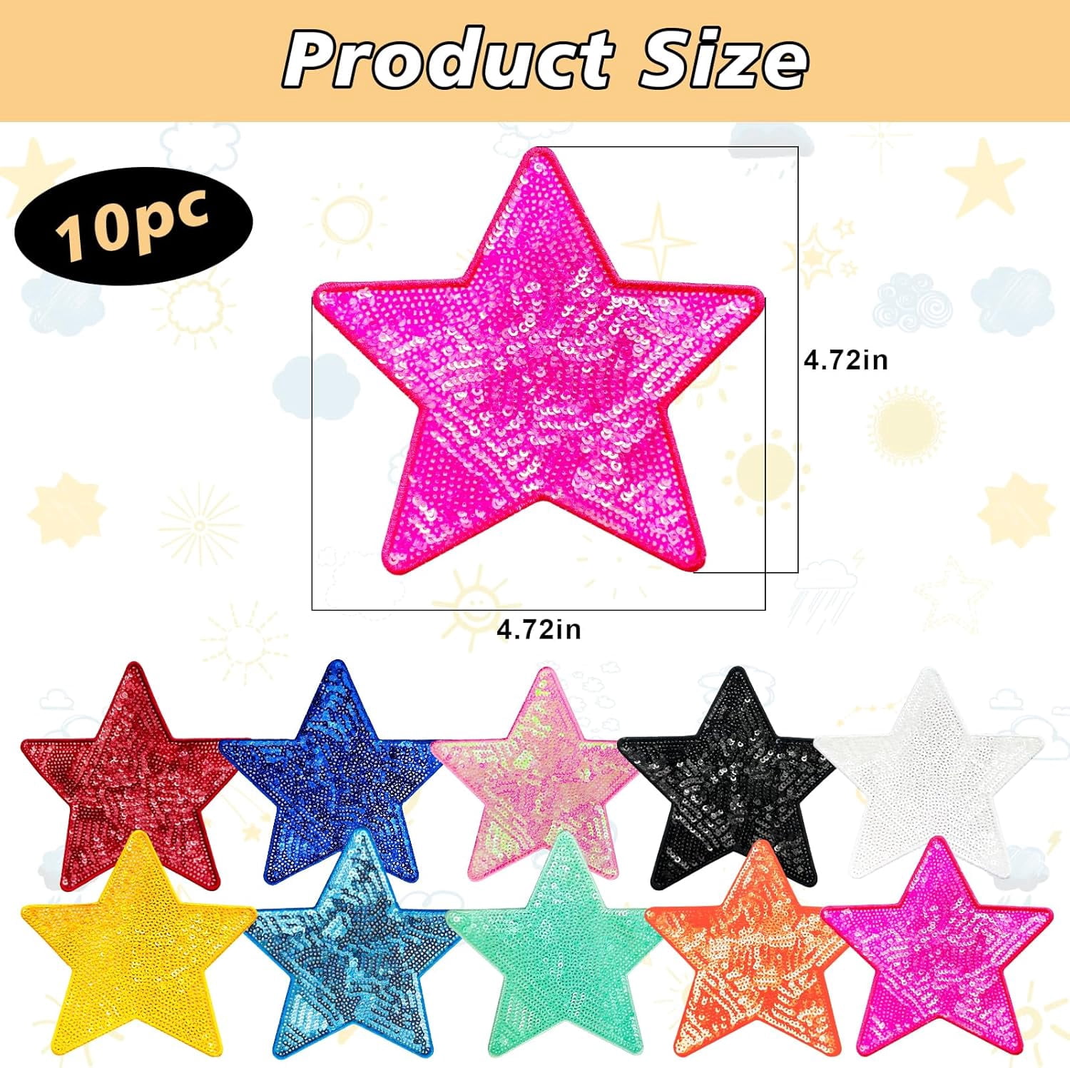 10Pcs Sequin Star Iron on Patches Shiny Stars Patches Embroidery Sequin Patches for Clothes Hats Backpacks Costume