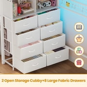 Twin Size Loft Bed with Stairs, 8 Storage Drawers, Power Outlet, LED Light, Metal Loft Bed with Wardrobe,Storage Stairs, Large Under-Bed Space, 13 Safety Guardrail,White