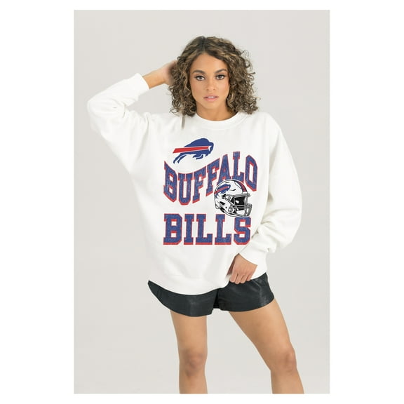 Women's Gameday Couture White Buffalo Bills Oversized Hard Earned Premium Fleece Pullover Sweatshirt