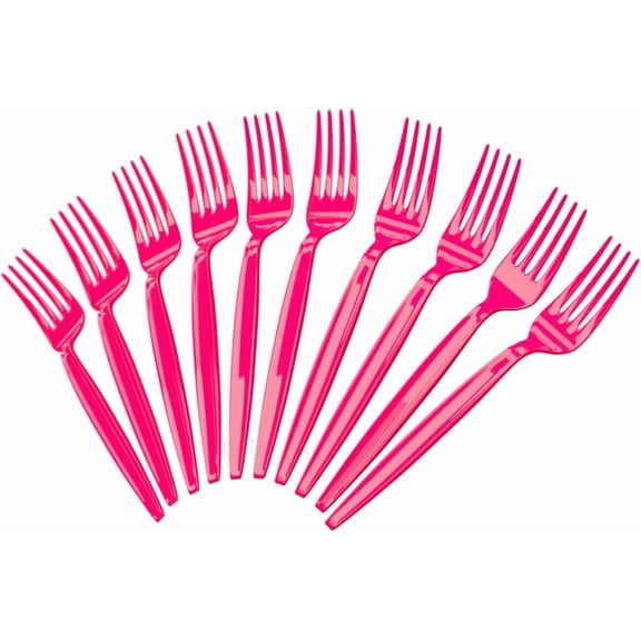 Hot Pink Plastic Forks (50 Pieces) - Hot Pink Forks for Parties, Durable Plasticware, Colored Plastic Forks, Plastic Utensils, Disposable Cutlery for Occasions, Party Plastic Fork,