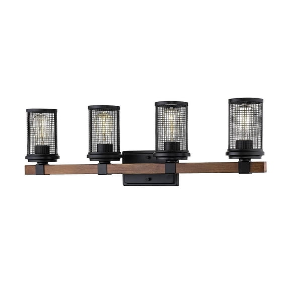 Millennium Lighting Vanity, Matte Black/Wood Grain