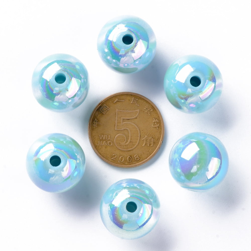 Opaque Acrylic Beads AB Color Plated Round Sky Blue 16x15mm Hole: 2.8mm about 220pcs/500g