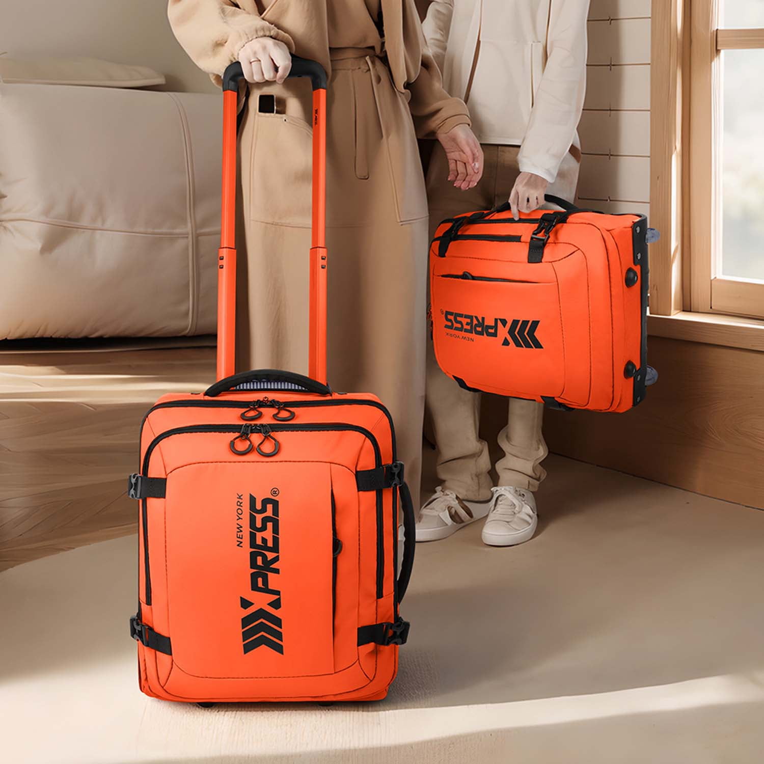 17" Underseat Carry On Luggage Airplane Approved,Water Resistant Softside Rolling Suitcase Lightweight Personal Item Travel Bag,Orange - TA069