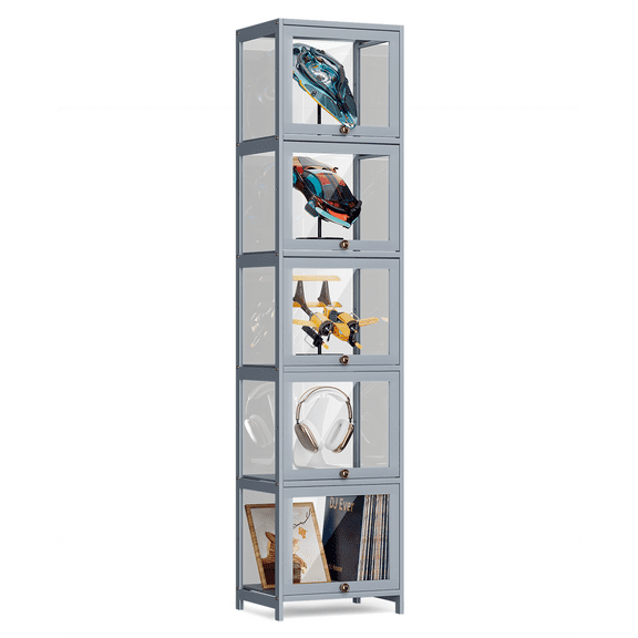 NNYYS  Slim Narrow Clear Cabinet With Acrylic Door - Curio Display Case, Corner Shelves for Collection