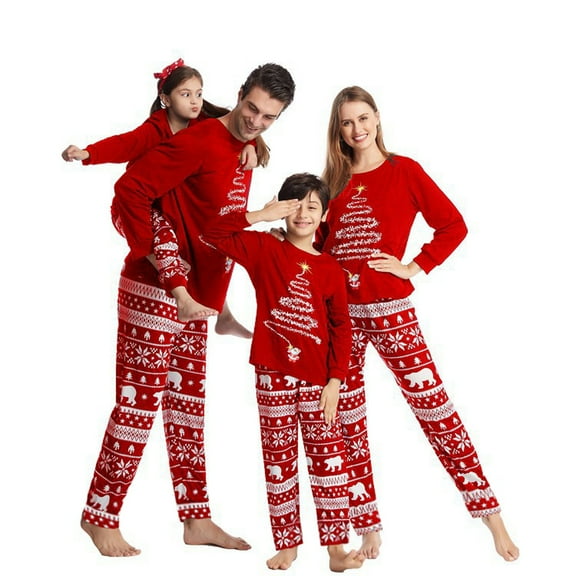 GRNSHTS Matching Family Pajamas Sets Printed Christmas PJ's Long Sleeve Tee and Pants Home Loungewear (Red,Dad L)