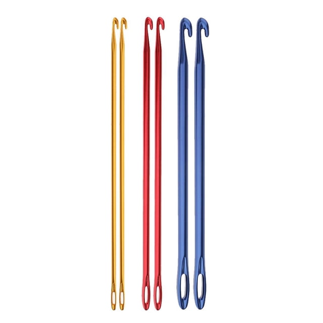 yuksok 6Pcs Afghan Aluminium Crochet Hook Knitting Needle Hand Knit Tool With Threading