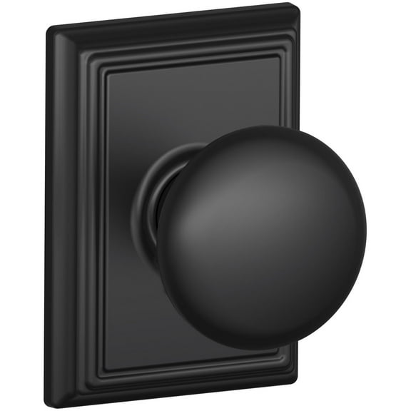 Schlage F10-PLY-ADD Plymouth Passage Knobset with Decorative Addison Rose from t, Matte Black