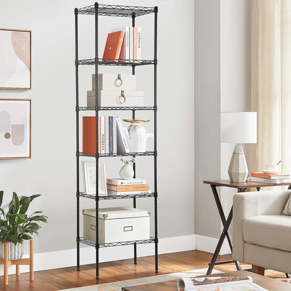 6 Tire Metal Shelving Unit, Detachable Storage Rack with Leveling Feet, Adjustable Storage Shelves, Wire Shelves for Storage Kitchen Garage, 900LB Capacity, 59" H x 23" L x 13" D, Black