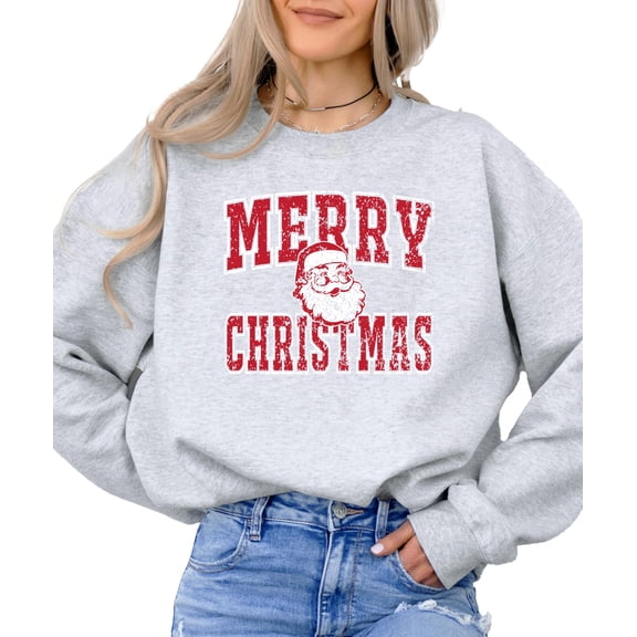 Vintage Merry Christmas Santa Sweatshirt for Women, Men, Boys & Girls Trendy Matching Holiday Sweater Gray Sweatshirt Adult Small