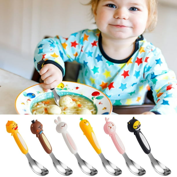 Tenedor Y Cuchara De Acero Inoxidable Juego de cuchara y tenedor de acero inoxidable negro, cubiertos portátiles de cabeza cuadrada para estudiantes y niños (1 pieza) JASKFLY