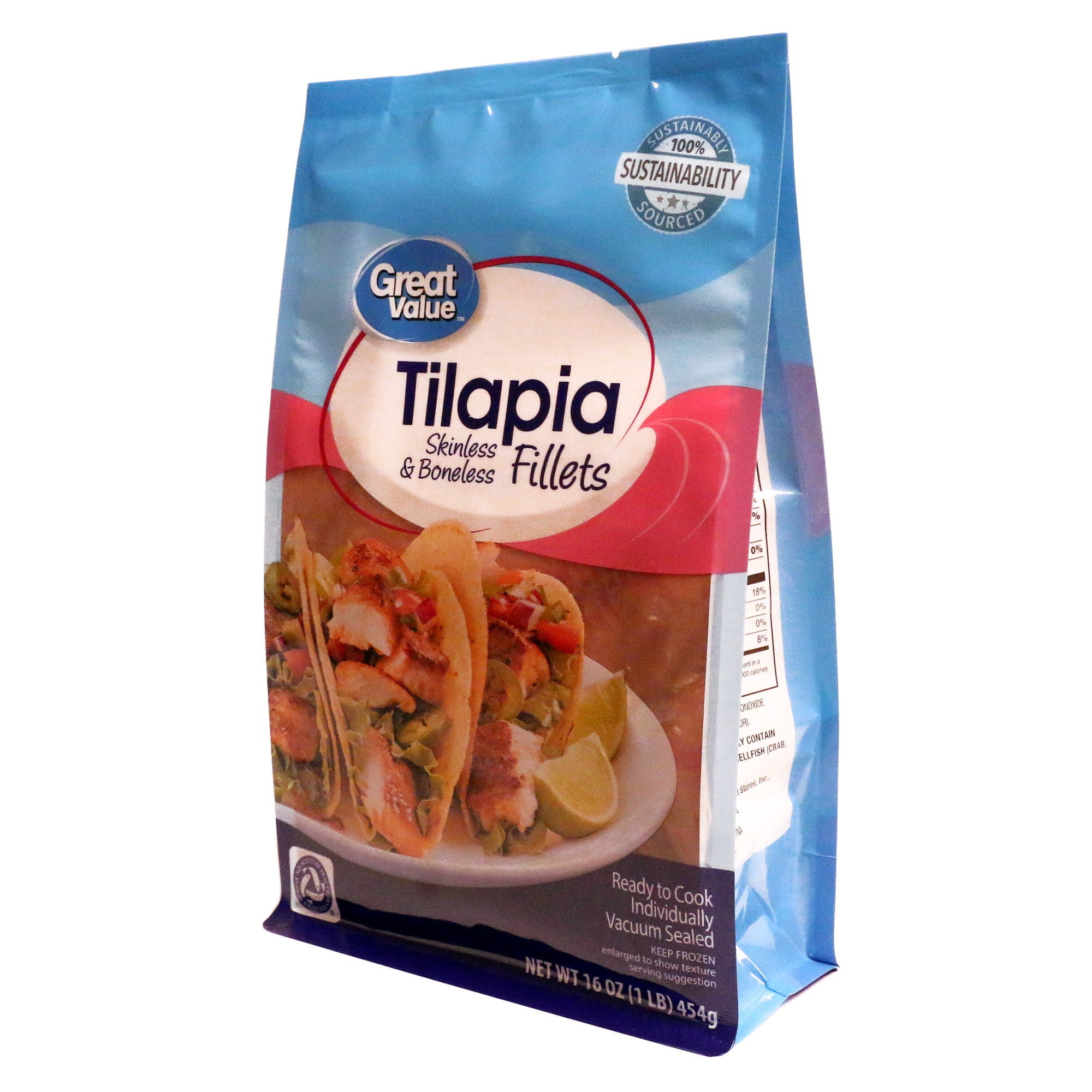 Great Value Frozen Tilapia Fillets, 1 lb Bag