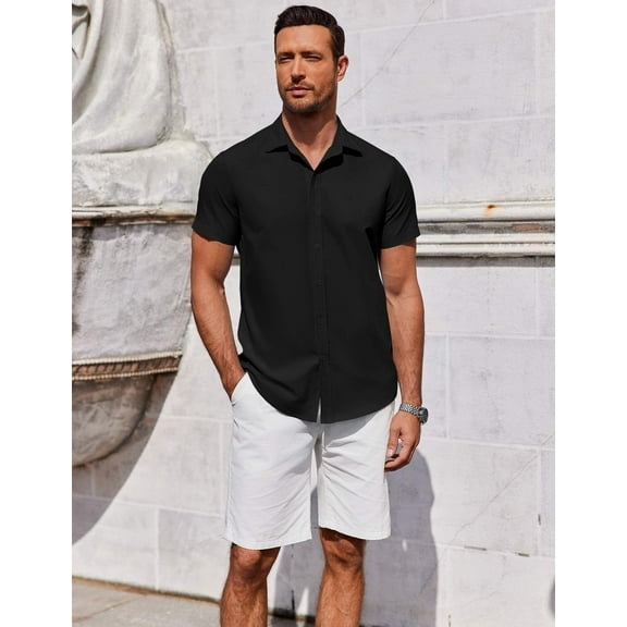COOFANDY Mens Short Sleeve Button Down Casual Shirts Summer Untucked Business Casual Dress Shirt