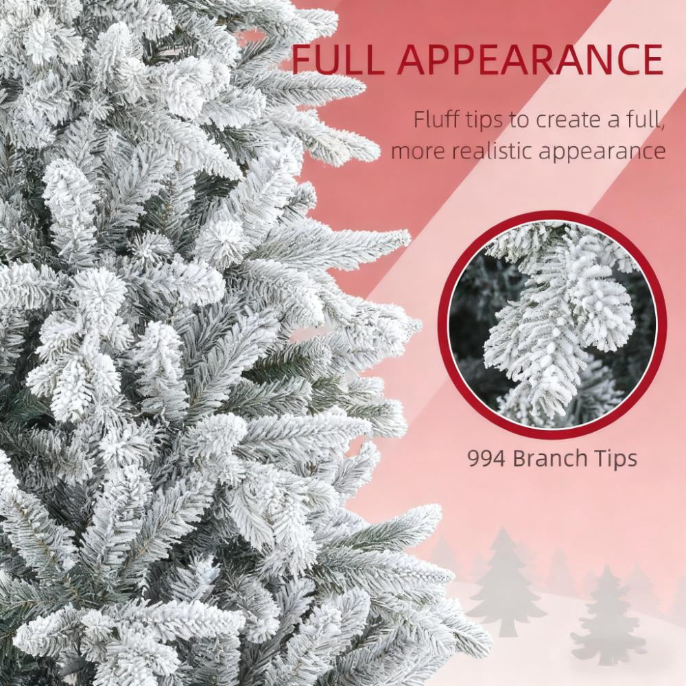 6ft Snow Flocked Christmas Tree 994 Tips Quick Setup Flame Retardant Indoor Holiday Decor
