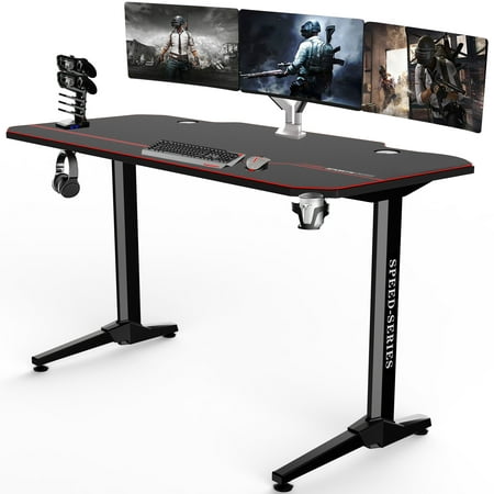Kinsal 55 inch Gaming Desk Speed Series Computer Desk with Free Large Mouse pad, Racing Style Professional Gamer Game Station with USB Charger Gaming Handle Rack, Cup Holder & Headphone (Use The Best Gaming Computer Desk)