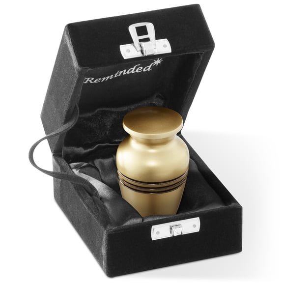 Small Cremation Memorial Urn for Human Ashes, Gold with Black Stripe Keepsake Urn