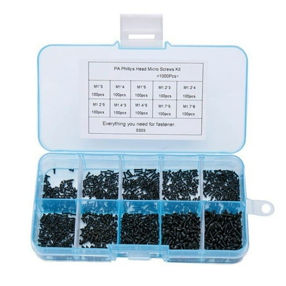 1000Pcs/set M1 M1.2 M1.4 M1.7 Mix PA Phillips Head Micro Screws Round Head Self-tapping Electronic Small Wood Screws Kit