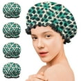 thumbnail image 7 of Shower Caps,Leopard Pattern with Green and Black Spots Waterproof Shower Cap for Women 4 Pieces,Double Reusable Hair Cover for Shower PEVA Elastic Stretch Hem, 7 of 7